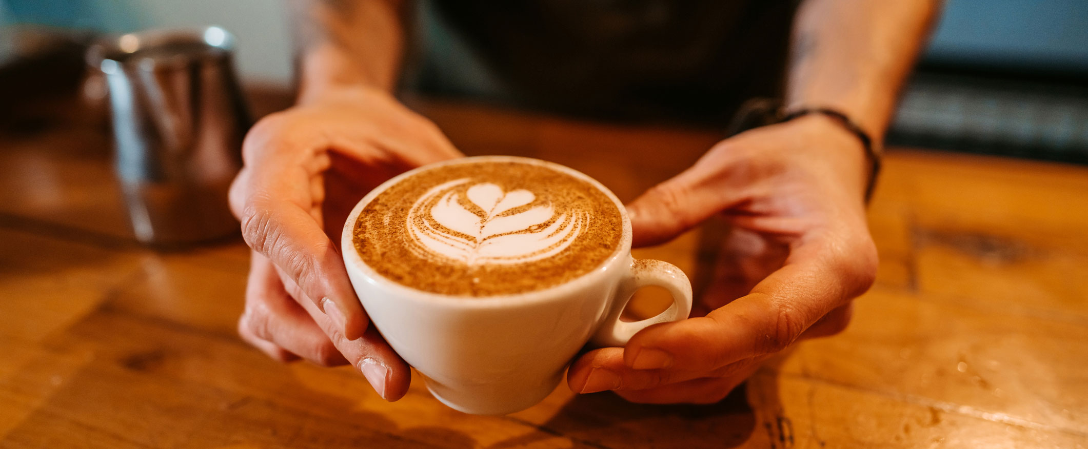 Close up of coffee mug in cafe